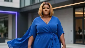 Nigerian Mature Woman With Heavyset Figure With Honey Blonde Bob Haircut Wearing
