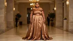 Nigerian Woman In Her Mid 30s With Chubby Figure With Light Brown Sleek Ponytail