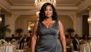 Nigerian Woman In Her 50s With Voluptuous Figure With Jet Black Beach Waves