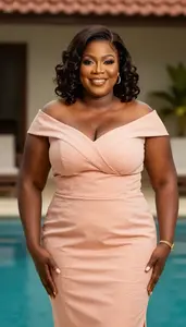 Nigerian Woman In Her 40s With Thick Figure With Dark Brown Finger Waves Wearing