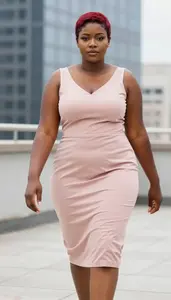 Nigerian Young Woman In Her 20s With Extra Fat With Red Short Pixie Cut Wearing