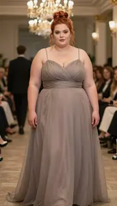Nordic Woman In Her Late 20s With Soft And Curvy Figure With Copper Messy Bun