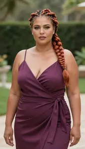 Olive Skinned Mature Woman With Buxom Figure With Copper Braided Hairstyle
