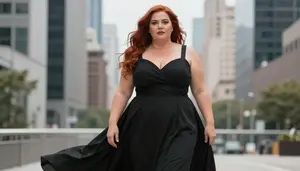 Olive Skinned Mature Woman With Plump Figure With Red Long Flowing Hair Wearing
