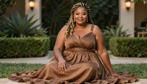 Olive Skinned Woman In Her 50s With Full Figured Figure With Dark Blonde Braided