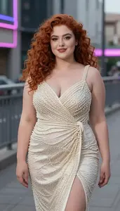 Persian Young Woman In Her 20s With Pear Shaped Figure With Red Natural Curly