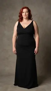 Scandinavian Mature Woman With Curvy Figure With Red Beach Waves Wearing Black
