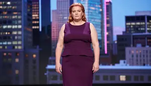 Scandinavian Woman In Her 50s With Hourglass Figure With Copper Half Up Half