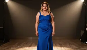 South Asian Woman In Her 40s With Hourglass Figure With Blonde Braided Hairstyle