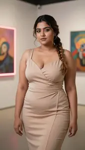 South Asian Woman In Her Early 20s With Curvy Figure With Light Brown Side Braid