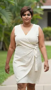 Sri Lankan Woman In Her Mid 30s With Plus Size Figure With Brunette Short Pixie