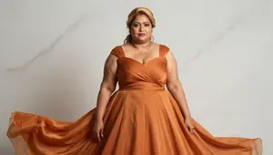 Sri Lankan Woman In Her 50s With Obese With Strawberry Blonde Half Up Half Down