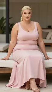 Warm Toned Woman In Her Early 20s With Heavyset Figure With Platinum Blonde