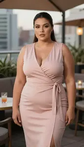 Warm Toned Woman In Her Early 30s With Thick Figure With Dark Brown Sleek
