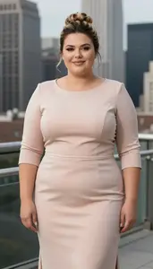 Warm Toned Woman In Her Late 20s With Heavyset Figure With Dark Blonde Chignon