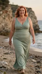 Western European Woman In Her 50s With Buxom Figure With Copper Half Up Half