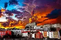 Town, Landscape, Dramatic Sunset background wallpaper