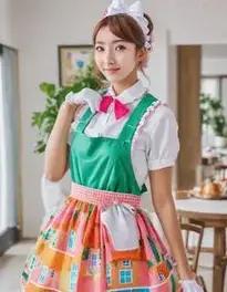 Colorful House Woman Cosplay French Apron Maid Fancy Dress face swap