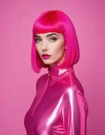 Hot Pink Bob Costume Wig face swap