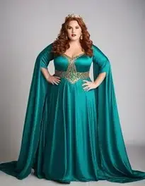 Woman Plus Size Lady Guinevere Teal Dress face swap
