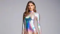 Holographic Keyhole Bodysuit Costume Woman face swap