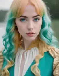 Teal Long Wavy Costume Wig Woman face swap
