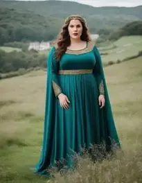 Woman Plus Size Lady Guinevere Teal Dress face swap