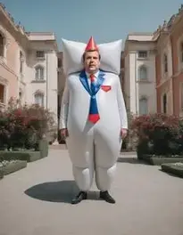 Adult Inflatable Overinflated Ego Politician Costume With Sound face swap