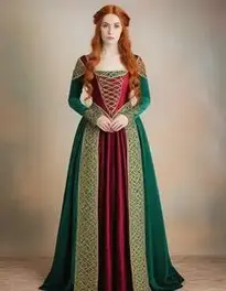 Woman Vintage Celtic Medieval Floor Length Renaissance Gothic Cosplay Dress face swap