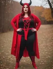 Plus Size Pentagram Devil Costume Woman face swap