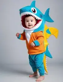 Toddler Baby Shark Daddy Shark Costume With Sound face swap