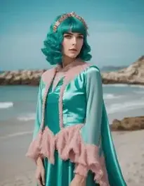 Teal Long Wavy Costume Wig Woman face swap