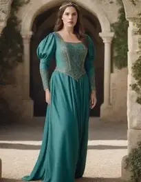 Woman Plus Size Lady Guinevere Teal Dress face swap