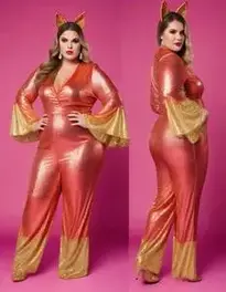 Plus Size Foxy Lady Disco Costume Women face swap
