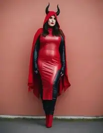 Plus Size Woman Leather Devil face swap