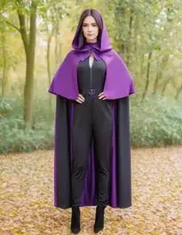 Woman Purple Cloak Black Jumpsuit Cosplay face swap