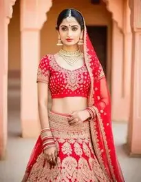 Woman Rajasthani Lehenga Dress face swap