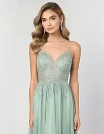 Womens Sage Green Prom Dress face swap
