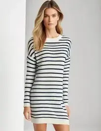 Womens Striped Sweater Dress face swap