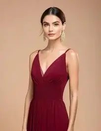 Woman Burgundy Maxi Dress face swap