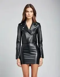 Woman Cropped Leather Jacket Dress face swap