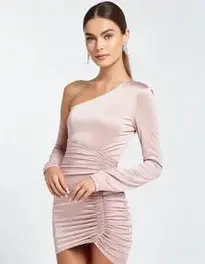 Woman One Shoulder Long Sleeve Dress face swap