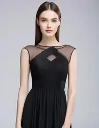 Womens Black Floor Length Dress face swap
