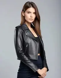 Womens Cropped Leather Jacket Dress face swap
