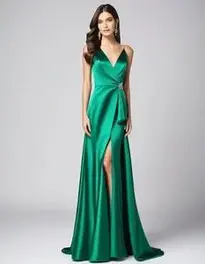 Womens Emerald Green Satin Dress face swap