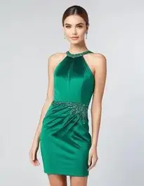 Woman Emerald Green Cocktail Dress face swap