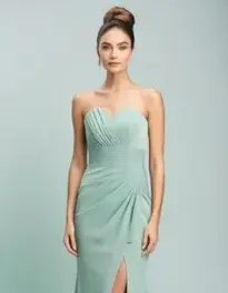 Woman Sage Green Formal Dress face swap