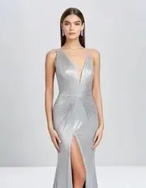 Woman Silver Gown Dress face swap
