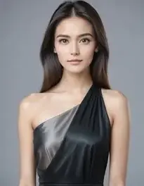 Womens Black Floor Length Dress face swap
