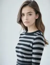 Womens Black And White Striped Sweater Dress face swap